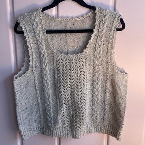Cable Knit Handmade Sleeveless Sweater Vest w/confetti flecks szM/L
